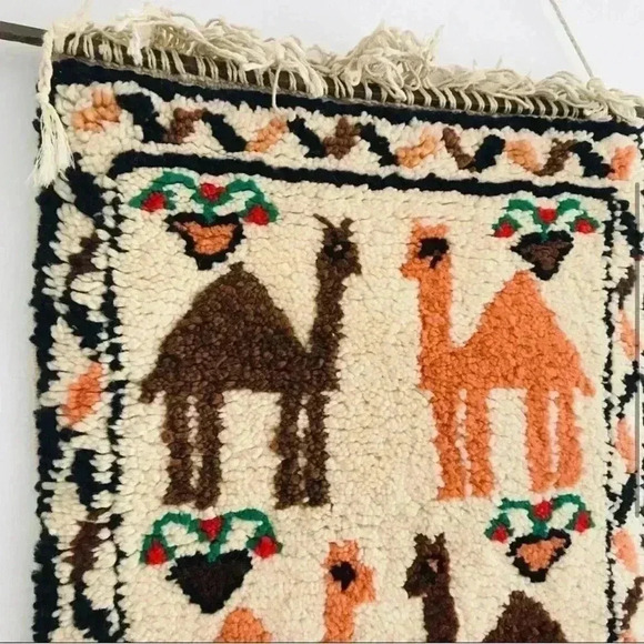 Rare Vintage Wool Wall Hanging Tapestry Lamas Animal Print - Picture 3 of 7